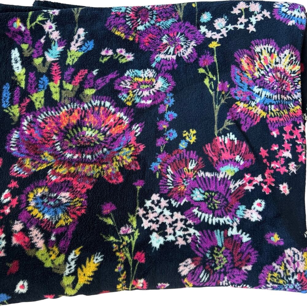 Vera Bradley Midnight Wildflowers Plush Throw Blanket 80 x 50 Soft Boho